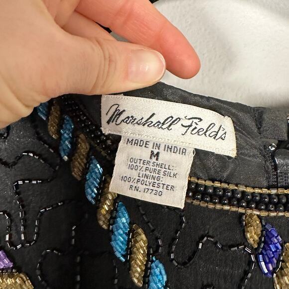 Vintage Marshall Fields Silk Beaded Blouse Women's Medium - Picture 7 of 12
